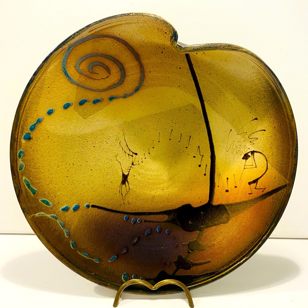 Vintage Christopher Heede “Glyphs” Studio Art Large Bowl Signed 13” Footed.